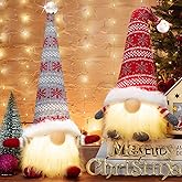 Gloween Christmas Gnomes Santa Decorations, Lighted Handmade Swedish Tomte, Light Up Plush Elf Holiday Present Gift Scandinavian Tabletop Christmas Decorations, Pack of 2…