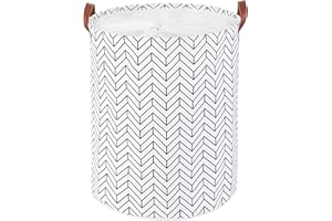 QIANBIRD Large Foldable Laundry Basket Organizer Holder portable tall collapsible laundry hamper nusery Storage Basket Bin with PU Leather Handles and Drawstring Closure (Waterproof Lining, Black Arrow)