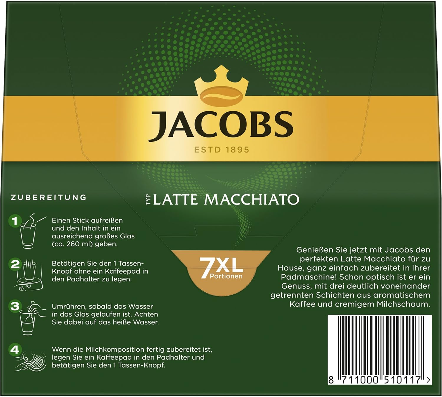 Jacobs Kaffeepads Latte Macchiato 84 Senseo Kompatible Pads 6er