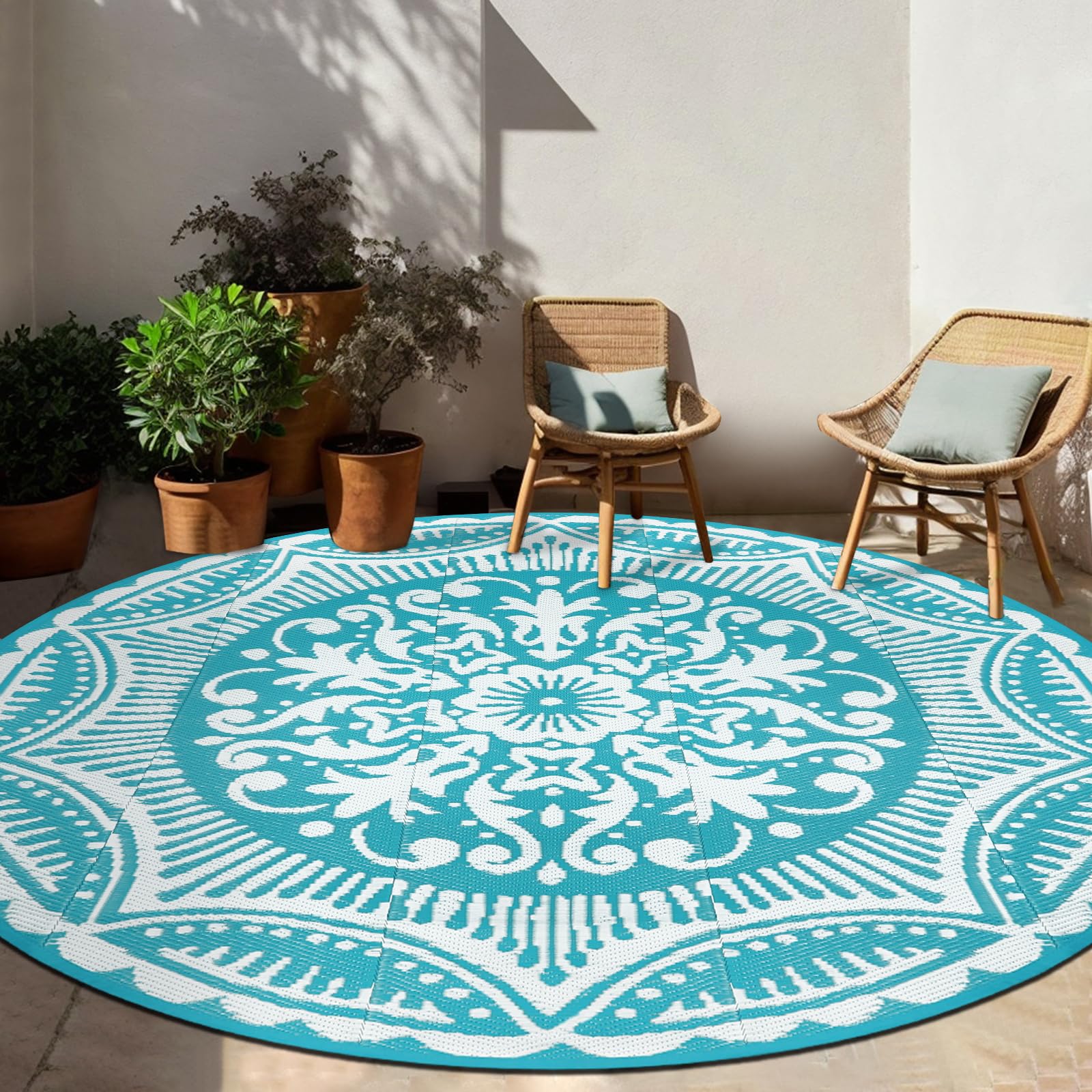 Capslpad 6x6 Floral Outdoor Rug for Patio Clearance Reversible Mats ...