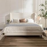 King 54" Tall Headboard Wingback Upholstered Bed Frame Ivory Boucle | Elegant Simplicity Platform Beds for Kids Teens Adults Bedroom Strong Wood Slats Support No Box Spring Needed Easy Assembly