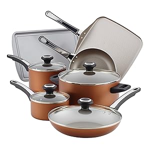 Farberware High Performance Nonstick Aluminum Cookware Set, 17-Piece, Copper