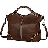 HESHE Leather Purses for Women Satchel Bag Designer Handbag Vintage Top Handle Purse Crossbody Bag Hobo Handbags