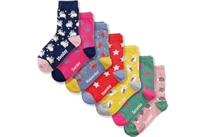 COTTON DAY 7 Days of the Week Gift Box Kids Girls Fashion Short Socks Cute Animal, Floral, Stars, Stripes & Polka Dots Design