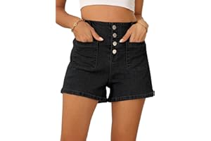Sidefeel Women's Jean Shorts Button Fly Stretchy High Waisted Summer Denim Shorts Pants with Pockets