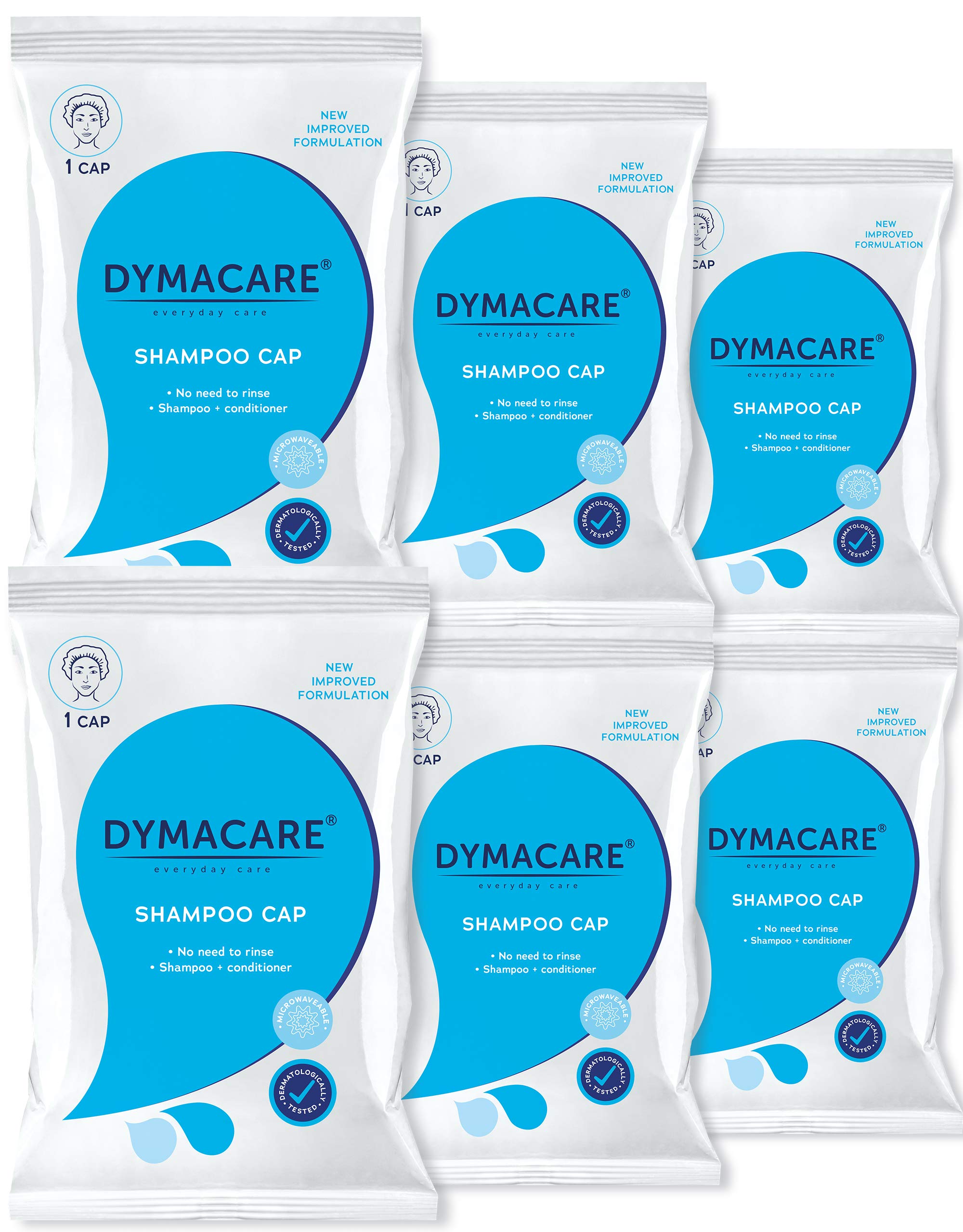 DYMACARE No Rinse Shampoo Cap | Rinse Free Shower Cap that Shampoos & Conditions | pH Balanced, Microwaveable, No Rinse Waterless Hair Wash | 6 Caps