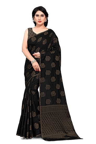 Womens Poly Cotton Zari Woven Saree With & Blouse Piece