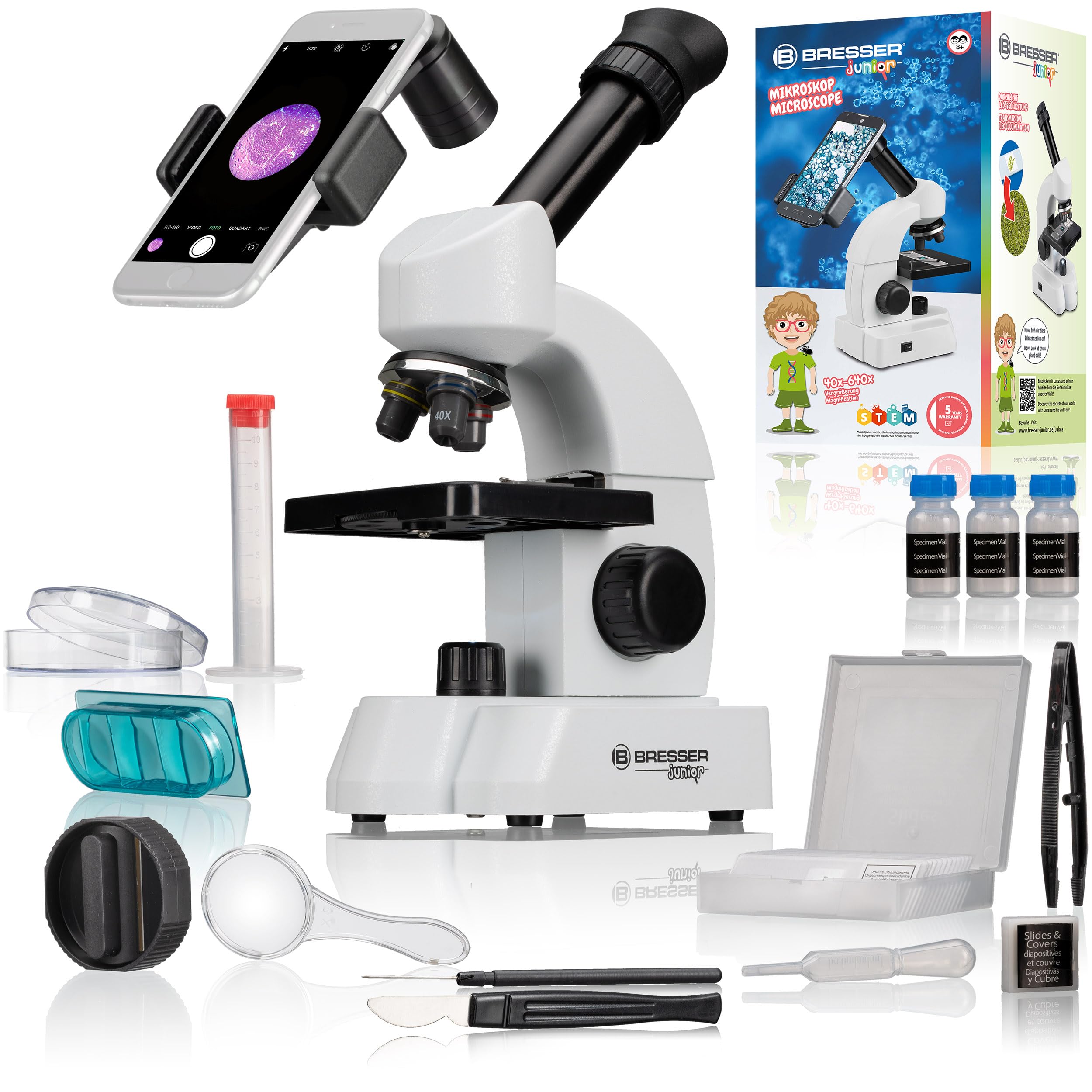 Bresser Junior Microscope with 40x 640x Magnification, Zoom Eyepiece and Extensive Starter Pack for the Perfect Start to Microscopy