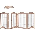 Arf Pets Dog Gate with Walk Through Door, 4 Panel 360° configurable Freestanding Wooden Wire Fence, 80" Wide, 31.5" Tall, Foldable, Support Feet Included, for The House - Indoor Use