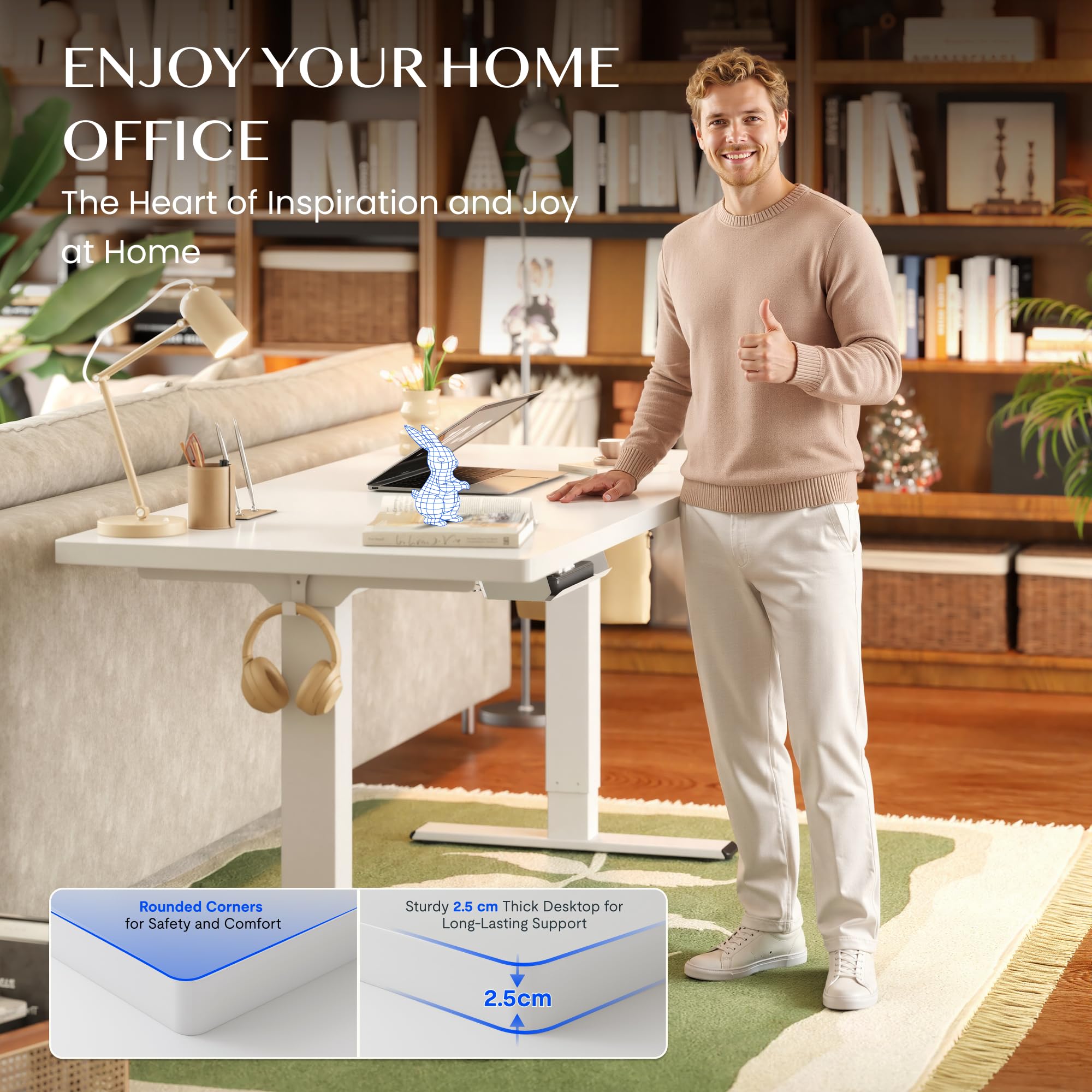 FlexiSpot Höhenverstellbarer Schreibtisch mit 2 Motoren & 25MM einteiliger Tischplatte,ergonomischer Bürotisch - 160 x 80 cm Ahorn, weißes Gestell 7