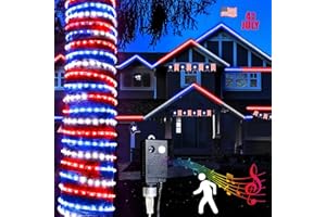 Kenburg 4th of July Red White and Blue Rope Lights with Patriotic Music, 50ft 600 LED 8 Modes Fourth of July Decorations Plug in Remote Timer Tree Lights Outdoor for Independence Day Memorial Day