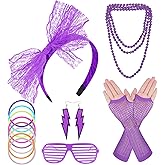 ONUPGO 80s Costume for Women, 80s Accessories Fancy Dress Neon Headband Earrings Fishnet Gloves Necklace for 80s Retro Party