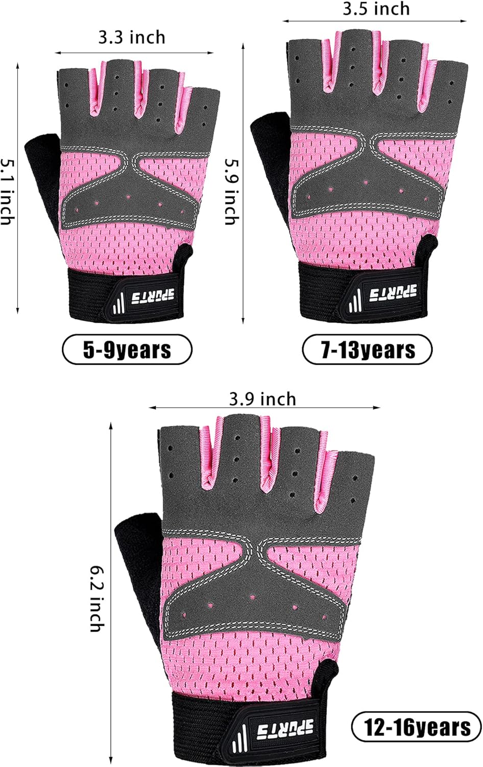 3 Pairs Kids Half Finger Gloves Non-Slip Gel Gloves Adjustable Sports Gloves: Clothing