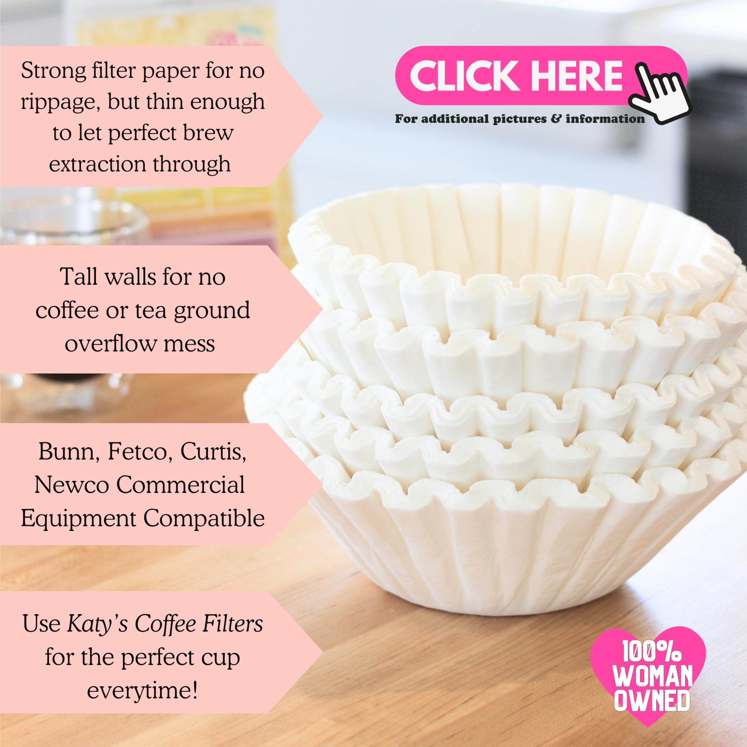 Katy’s Extra Large Coffee Filters | 1.5 to 3 Gallon Premium Commercial Coffee & Tea Filters for Restaurants, Cafés & More | 12.5” x 4.5” Inch Size | No Overflow, No Tearing | 250-Count Bulk Pack