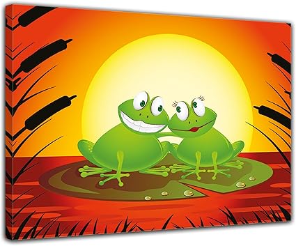 Bilderdepot24 Impression D Art Image Pour Les Enfants Grenouille Amoureuse Cartoon Image Sur Toile 80x60 Cm Toile Photos Murale De Amour Romantisme Etang Amazon Fr Cuisine Maison