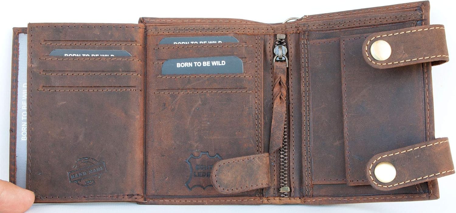 Born to be wild Men's Natural Genuine Leather Wallet with Metal Chain with Scorpion, Brown - Image 5