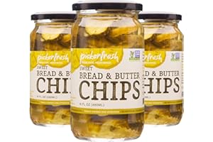 Pickerfresh Bread & Butter Sweet Crinkle Cut Chips Pickles, 16 oz (3 Pack), Certificated, Non-GMO, Gluten Free, High in Antioxidants, No Artificial Color & No Preservatives, Ready to Eat, Great For Hamburgers, Salads and Vegan Recipes, Simple Ingredients