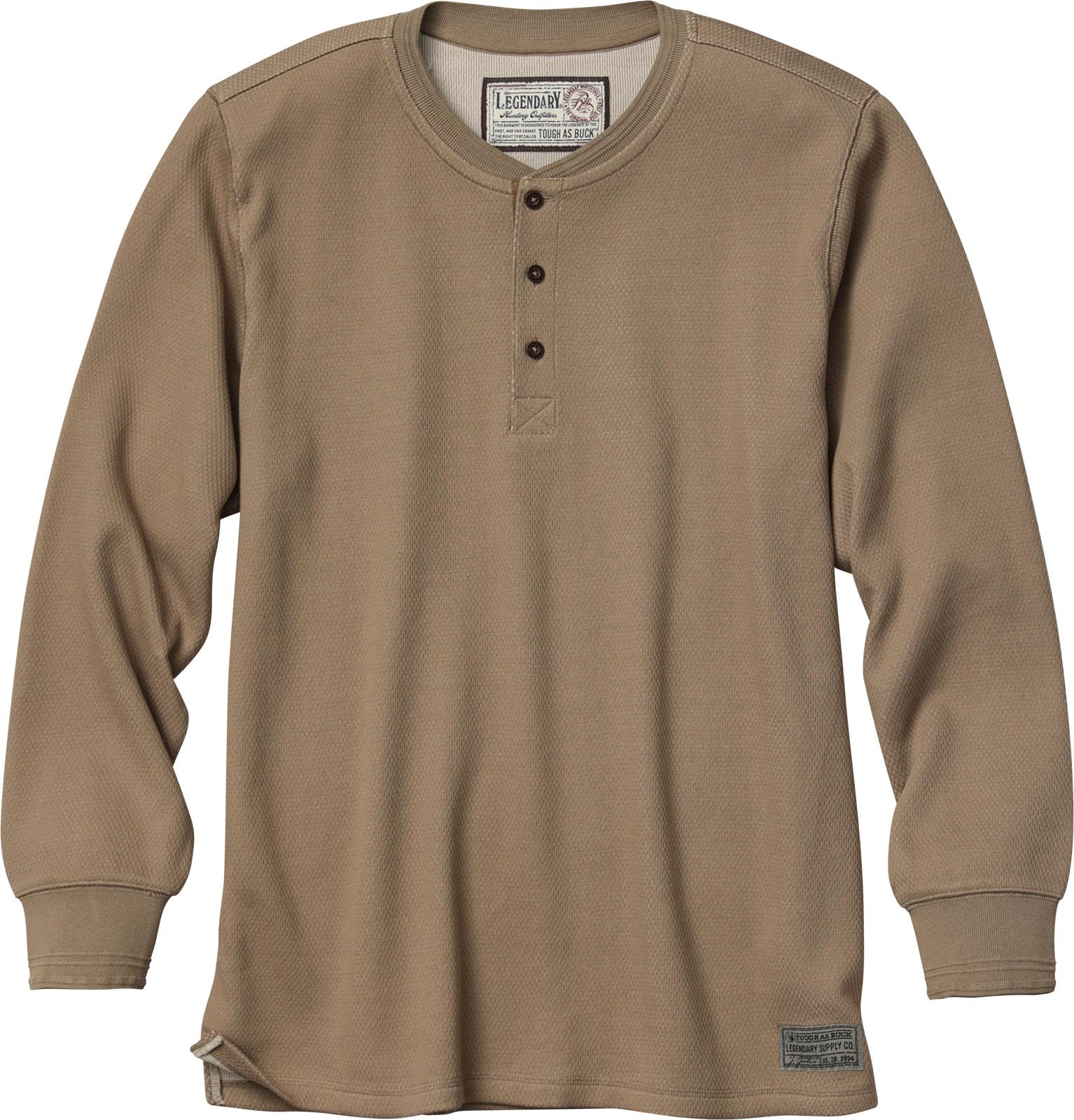 Legendary Whitetails Mens Henley Shirt Long Sleeve Heavyweight Double Thermal Layer, Khaki, LRG Image