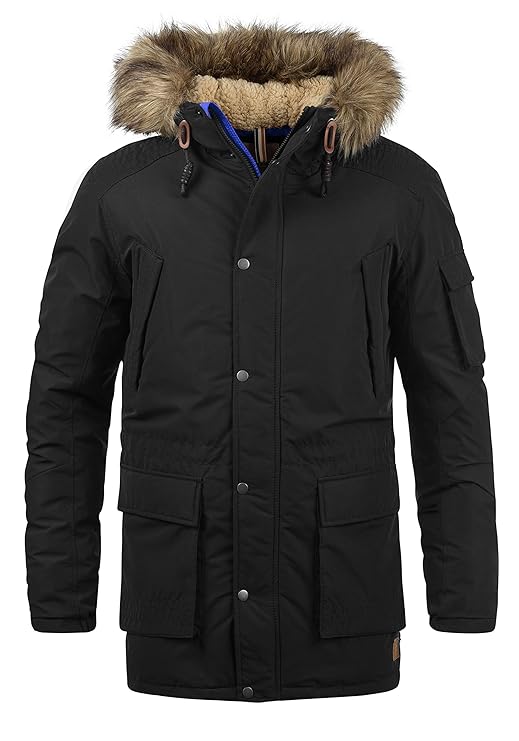 JACK & JONES Originals Jaakov Herren Jacke Parka Mantel Lange warme Übergangsjacke gefüttert mit Teddy-Futter und Fellkapuze