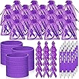Qilery 50 Set Cancer Awareness Gifts Set, Include Breast Cancer Awareness Ribbon Pin Pen Bracelet and Bags for Domestic Violence Leukemia Pancreatic Lupus Multiple Sclerosis Item(Purple)