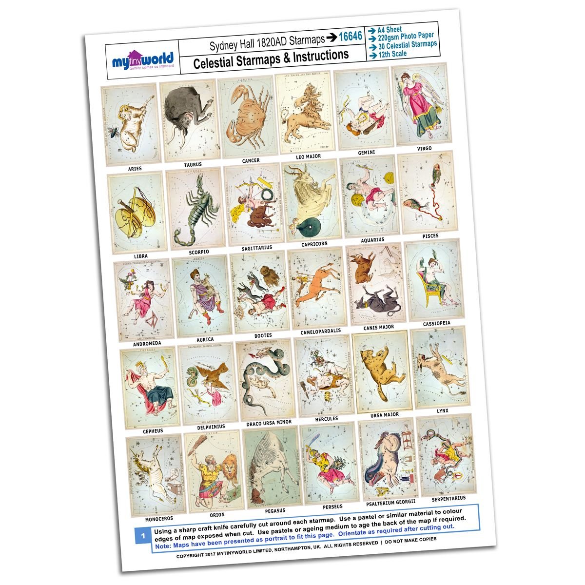 MyTinyWorld Dolls House Complete Set Star Maps 1820 A4 Value Sheet