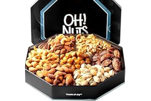 Oh! Nuts Gift Basket 7 Section Assorted Gift Tin Box - Gourmet 7 Variety Fresh Roasted Nuts - Healthy Snacks for Birthday, Anniversary, Family Party, Movie Night - for Men & Women