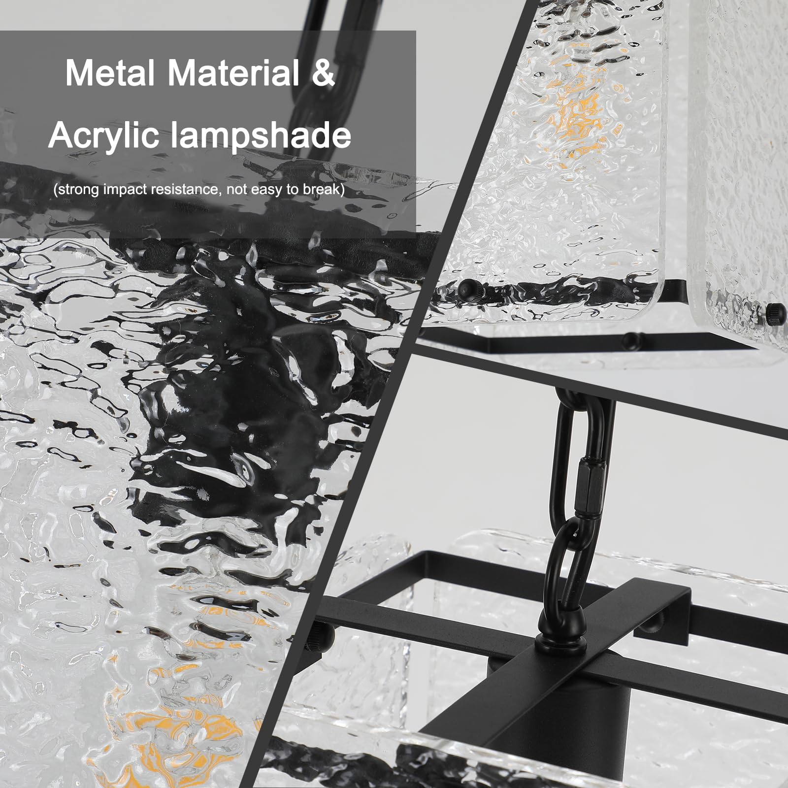 Bicrink Black Crystal Pendant Light for Kitchen Island Lights- Exquisite Elegant Chandelier with Water Ripple Glass - Height Adjustable - Dimmable - Great for Dining Room and Hallway., MT60026