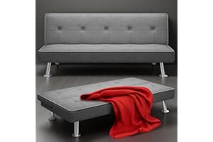 yoyomax Futon Couch, Convertible Breathable Fabric Folding Sofa Bed Easy to Clean-Ideal for Bedroom, Living Room, Apartment and Office-Compact Design for Spacing Saving, 68inch, Grey