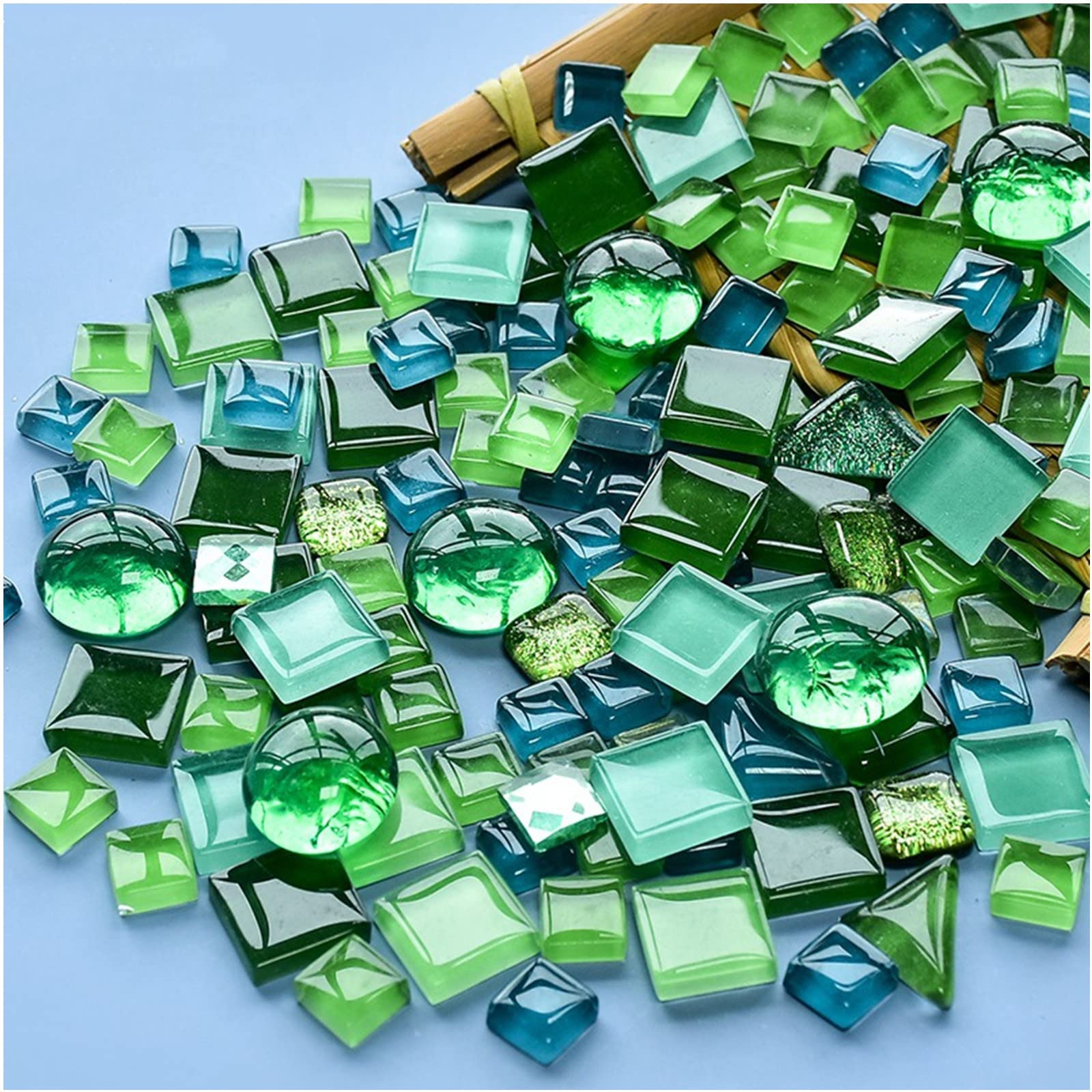 BTMIEY 200g Mixed Color Crystal Mosaic Tiles, Tiny Mini Mosaic Tile DIY Hobbies Children Handmade Crystal Craft for Craft Bathroom Kitchen Home Decoration DIY Art Projects (Green Series)