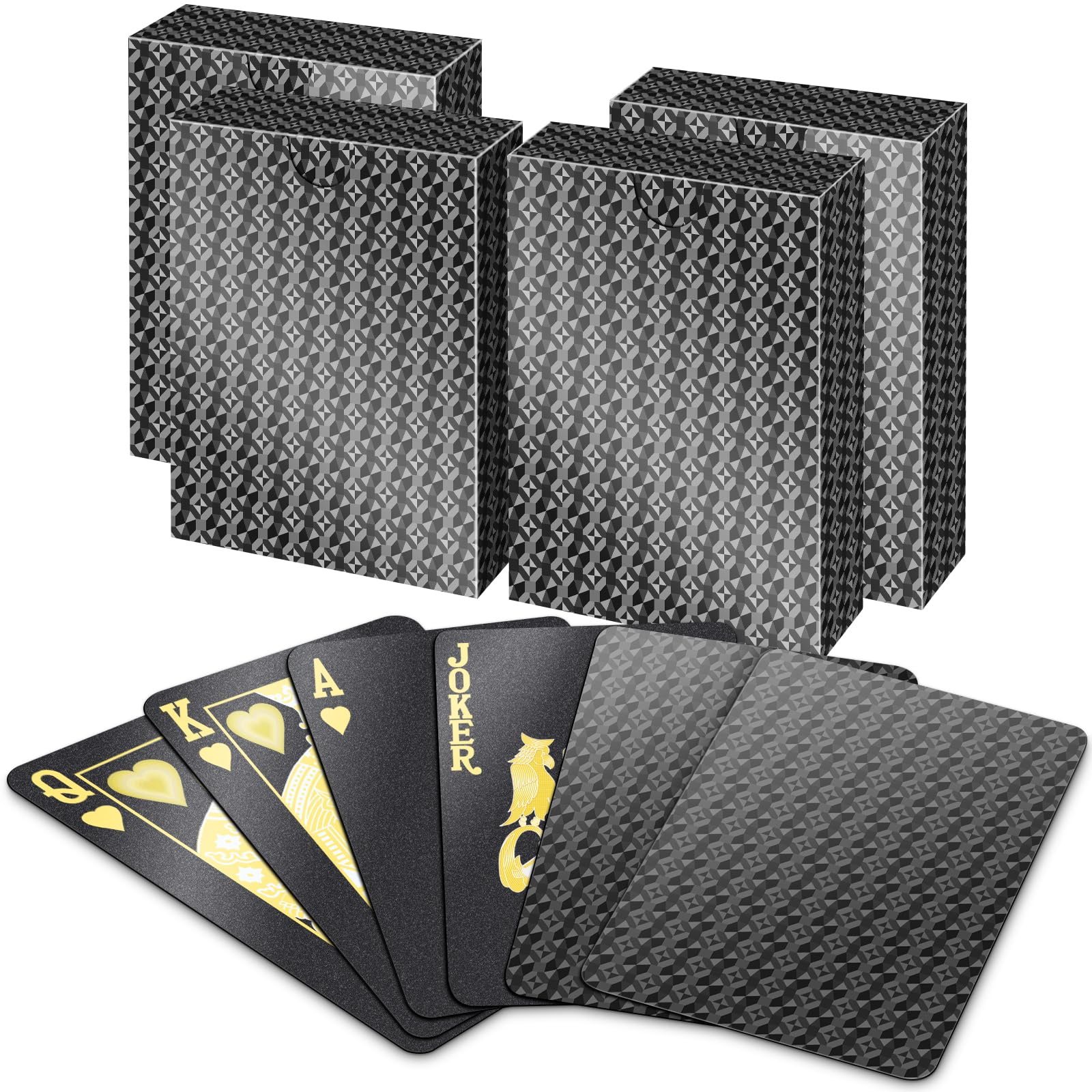 BIERDORF Waterproof Playing Cards - Durable Cool Plastic Deck of Cards - Standard Index Professional Poker Card - Vintage Casino Card Themed Games for Family or Adults - 4 Pack of Black Diamond Style