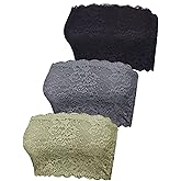 Boao 3 Pieces Women's Floral Lace Tube Top Bandeau Strapless Bras Seamless Stretchy Chest Wrap