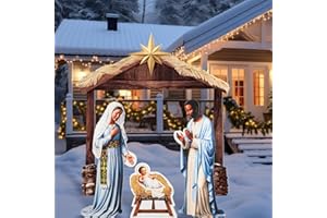 Cinnvoice 4 Pcs Large Africa Christmas Nativity Scene Outdoor 45'' Black Escena De La Natividad Spanish Jesus Joseph Mary Sheep Yard Decor Weatherproof PVC Christian Outside Decor Sets for Yard Lawn