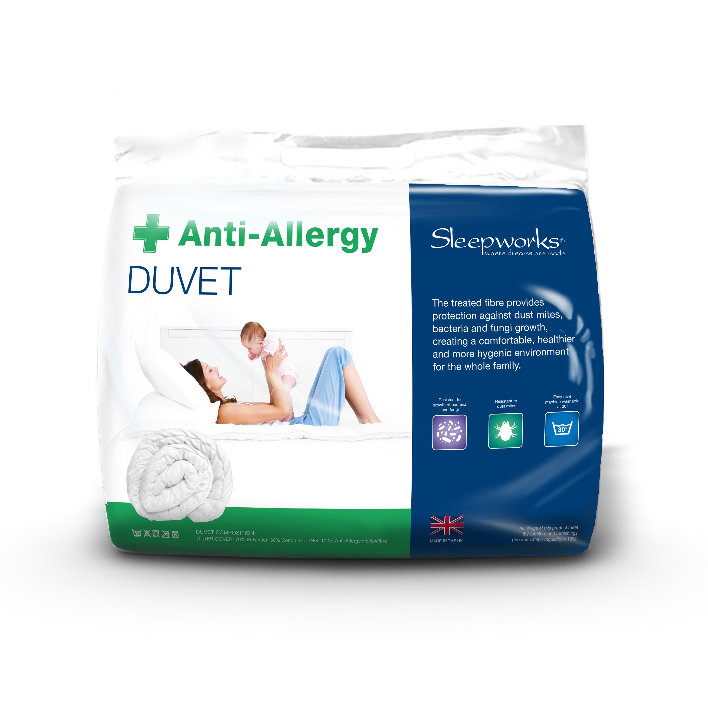 SW LivingSleepworks Double 15.0 tog Anti-Allergy Duvet Polycotton Cover, Polyester-Cotton, White