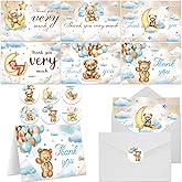 NODMIPNS 30 Pieces Bear Baby Shower Thank You Cards, Bear Balloon Thank You Cards with Envelopes and Stickers for Baby Shower Wedding Bridal Wedding Party Supplies