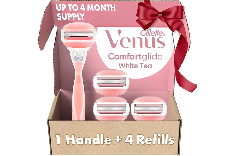 Gillette Venus ComfortGlide White Tea Women’s Razor, Handle + 4 Blade Refills, Holiday Gifts for Women