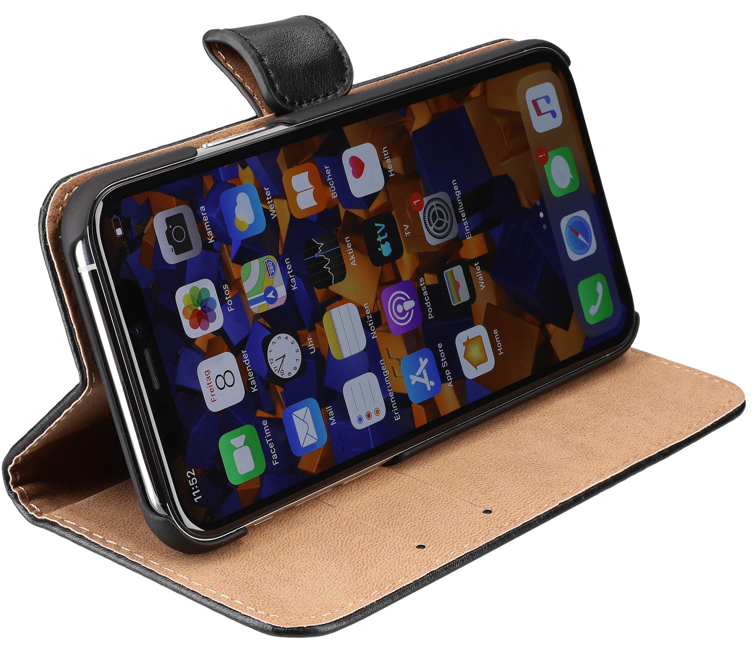 mumbi Book-Style Case Compatible with iPhone 11 Pro Genuine Leather Black