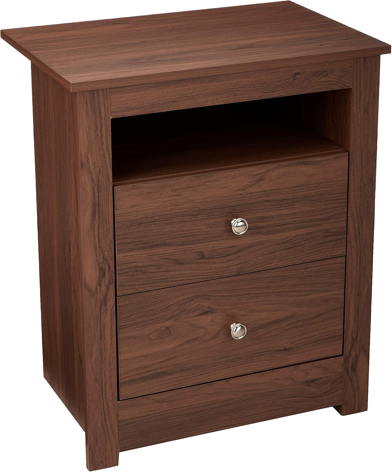 AmazonBasics Classic 2-Drawer Wood Nightstand End Table - Walnut