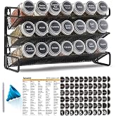 SpaceAid Spice Rack Organizer with 21 Spice Jars, 386 Spice Labels, Chalk Marker and Funnel Set for Cabinet, Countertop, Pantry, Cupboard or Door &amp; Wall Mount - 21 Jars, 13.4" W &times; 9" H, Black