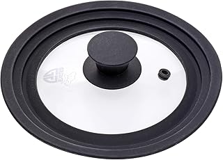 GRÄWE Universal-Glasdeckel Schwarz 16-20 cm, für Kochtöpfe und Pfannen, gehärtetes Glas, Silikongriff, mit Dampfaustritt