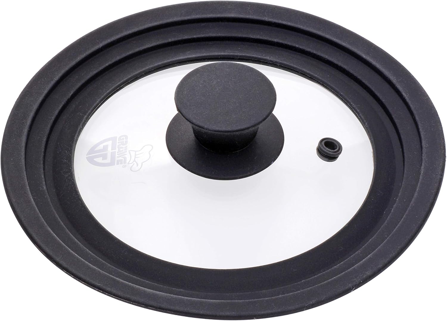 GRÄWE Universal-Glasdeckel Schwarz 16-20 cm, für Kochtöpfe und Pfannen, gehärtetes Glas, Silikongriff, mit Dampfaustritt