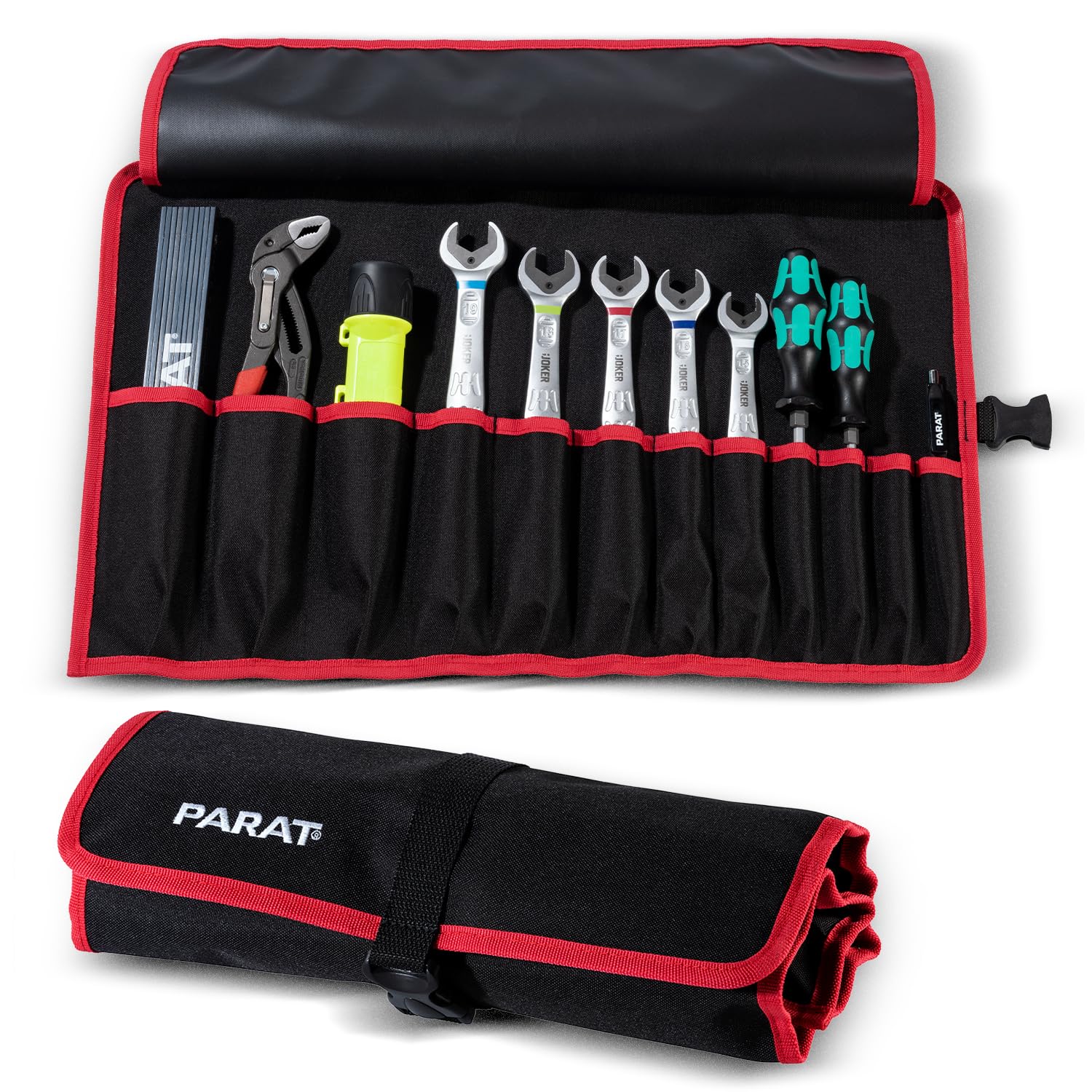 PARAT Basic Roll-Up Case 12 | Roll Bag for 12 Tools Made of Nylon | Compact Tool Bag with Buckle | Empty Tool Roll for Craftsmen | Premium Tool Bag Black