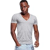 Deep V Neck T Shirt for Men Low Cut Vneck Tee Invisible Tshirt Vee Top Scoop Hem