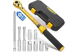 YIYEIE 10PCS Full Magnetic Spark Plug Socket Set with 3/8" Drive Torque Wrench (5-50 FT.LB/6.8-67.8Nm), Swivel Magnetic Spark Plug Removal Kit Includes 14, 16, 18mm& 9/16, 5/8, 3/4, 13/16 Inch Sockets