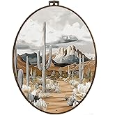 dvhdajed Western Cactus Oval Wall Art Decor, Western Decor for Home，Boho Mountain Cactus Desert Landscape Framed Canvas Art, 