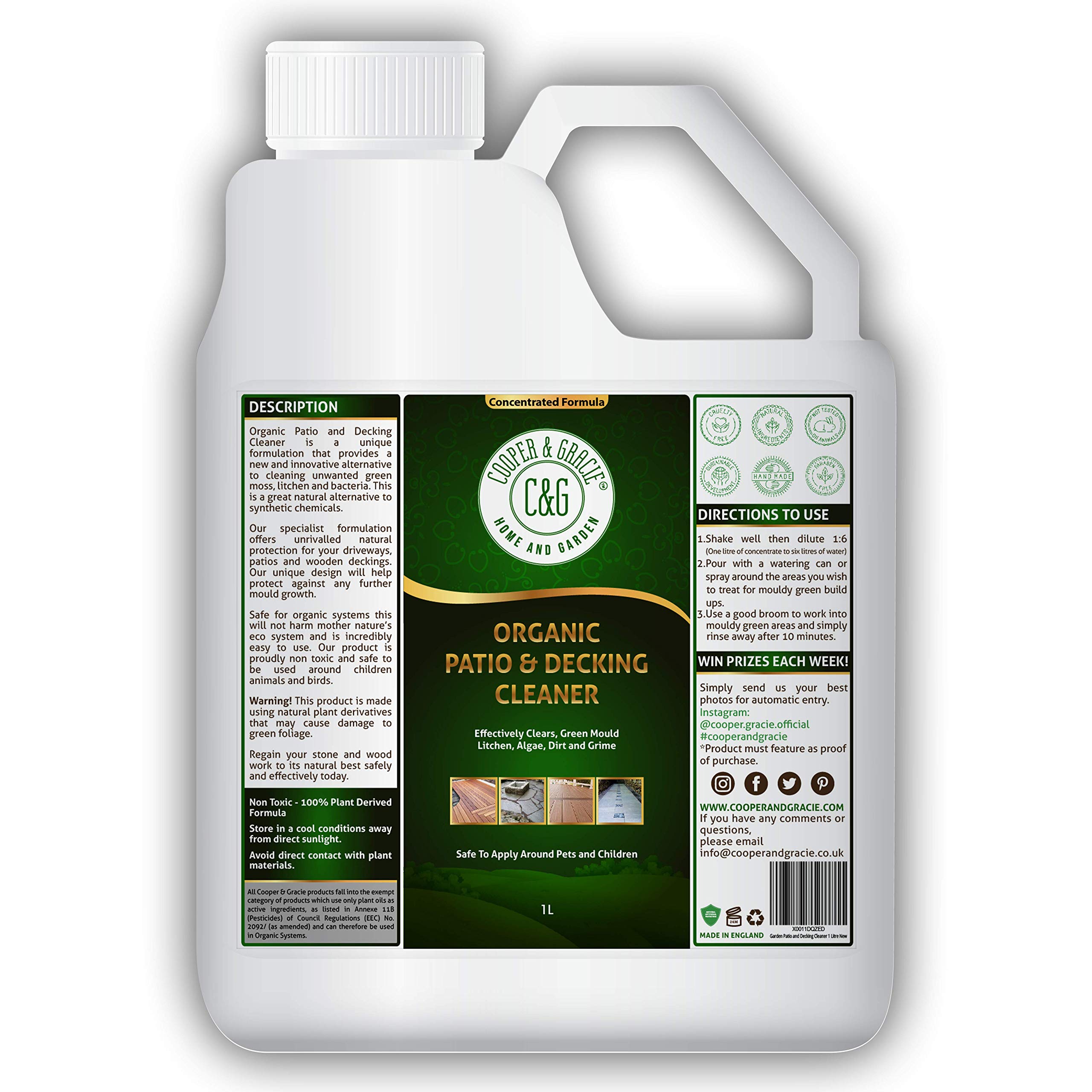 C&G Home and Garden | Organic Artificial Grass Patio & Decking Cleaner 1L | Antibacterial Natural Enzyme Formula | Disinfects & Cleans Outdoor Surfaces Removes Unwanted Smell Dirt and Bacteria