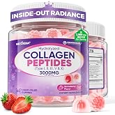 Collagen Gummies for Women + Biotin 2500mcg for Hair, Skin &amp; Nails, 60 Cts | 3000mg Hydrolyzed Collagen Peptides (Type I,II,III,V,X) with Antioxidant Blend &amp; Digestive Enzymes for Anti-Aging, Suagr Free