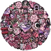 64PCS Pink Goth Stickers - Cute Spooky Aesthetic Stickers for Laptop, Water Bottles, Scrapbook, Girls Teens Adults, Halloween Witchy Creepy Vinyl Decals Waterproof Durable