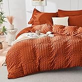 HYMOKEGE Burnt Orange Duvet Cover Queen Size, Ultra Soft 3-Piece Seersucker Duvet Cover Set with Zipper Closure, Soft Brushed Microfiber Bedding Set with 8 Corner Ties (90"x90", 2 Pillowshams)