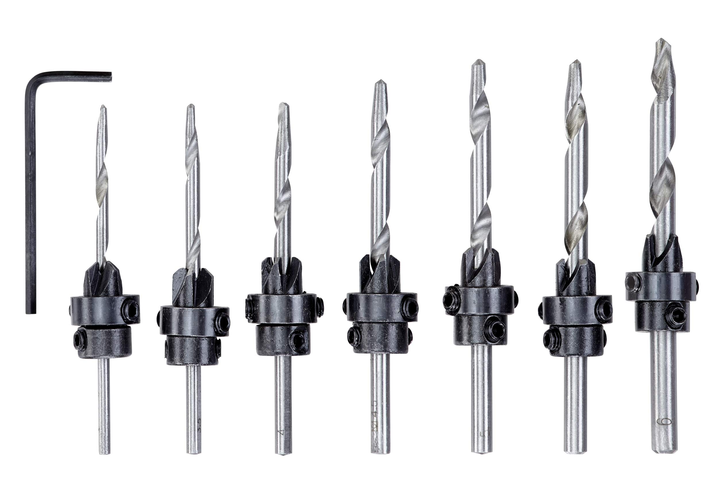 kwb 8-Piece Wood Drill and Countersink Set with Adjustable Depth Stops