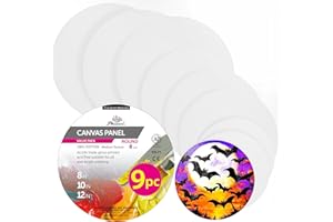 PHOENIX Round Canvas Painting Boards - 8 10 12 Inch/ 3 Pack Each - 9 PK Circle Canvas Boards for Painting - 100% Cotton Flat Triple Primed Blank Canvas for Oil, Acrylic Painting & Crafts